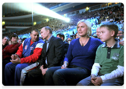 Prime Minister Vladimir Putin attends mixed martial arts matches at the M-1 Global tournament at Olimpiysky Sports Complex|20 november, 2011|18:03