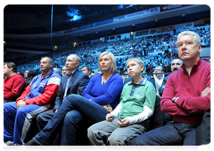 Prime Minister Vladimir Putin attends mixed martial arts matches at the M-1 Global tournament at Olimpiysky Sports Complex|20 november, 2011|18:03