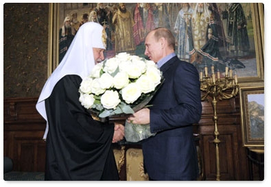 Prime Minister Vladimir Putin congratulates Patriarch Kirill of Moscow and All Russia on his 65th birthday