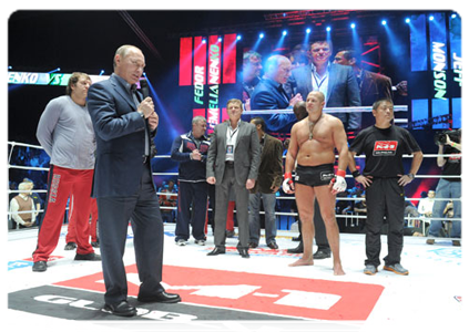 Prime Minister Vladimir Putin attends mixed martial arts matches at the M-1 Global tournament at Olimpiysky Sports Complex|20 november, 2011|20:19