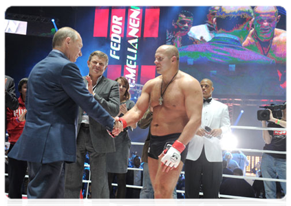 Prime Minister Vladimir Putin attends mixed martial arts matches at the M-1 Global tournament at Olimpiysky Sports Complex|20 november, 2011|20:20