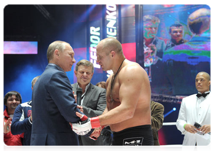 Prime Minister Vladimir Putin attends mixed martial arts matches at the M-1 Global tournament at Olimpiysky Sports Complex|20 november, 2011|20:20