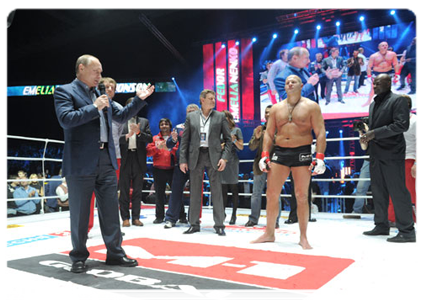 Prime Minister Vladimir Putin attends mixed martial arts matches at the M-1 Global tournament at Olimpiysky Sports Complex|20 november, 2011|20:20