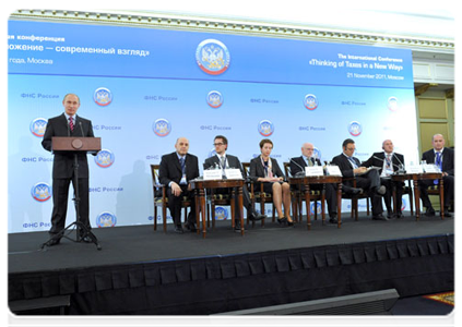 Prime Minister Vladimir Putin attending the international conference, Thinking of Taxes in a New Way|21 november, 2011|16:07