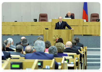 Prime Minister Vladimir Putin speaks at the State Duma closing plenary meeting|23 november, 2011|15:08