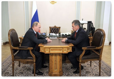 Prime Minister Vladimir Putin meets with Minister of Civil Defence, Emergencies and Disaster Relief Sergei Shoigu