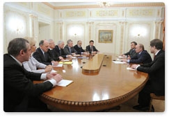 Prime Minister Vladimir Putin meets with the leaders of the United Russia parliamentary party in the State Duma