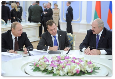 Prime Minister Vladimir Putin attends a meeting of the Supreme State Council of the Union State of Russia and Belarus