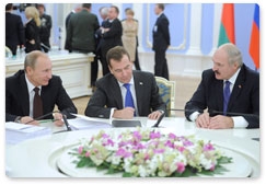 Prime Minister Vladimir Putin attends a meeting of the Supreme State Council of the Union State of Russia and Belarus