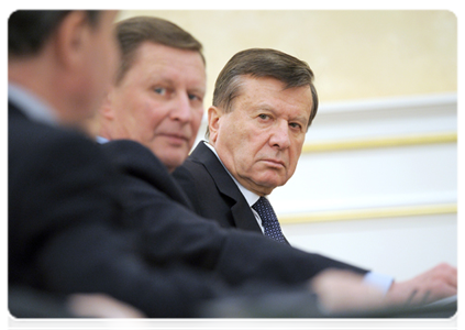 First Deputy Prime Minister Viktor Zubkov and Deputy Prime Minister Sergei Ivanov at a Government Presidium meeting|29 november, 2011|18:57