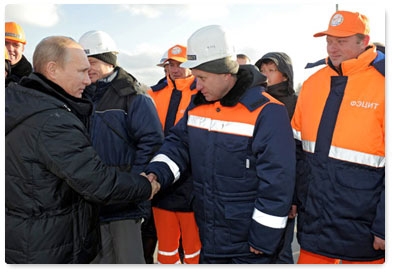 Prime Minister Vladimir Putin, currently in Novosibirsk on a working visit, attended the opening of the Northern bypass motorway