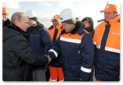 Prime Minister Vladimir Putin, currently in Novosibirsk on a working visit, attended the opening of the Northern bypass motorway