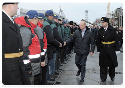 Prime Minister Vladimir Putin visits the Sevmash Production Association and inspects the nuclear-powered ballistic missile submarine Alexander Nevsky|9 november, 2011|16:22