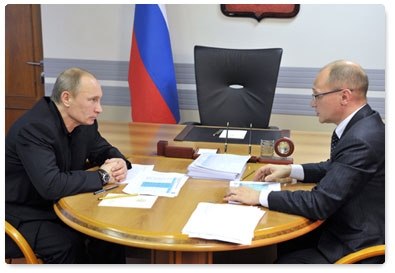 Vladimir Putin meets with Rosatom State Corporation Head Sergei Kiriyenko after visiting the Kalinin nuclear power plant