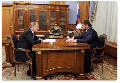 Prime Minister Vladimir Putin meets with Chechen leader Ramzan Kadyrov