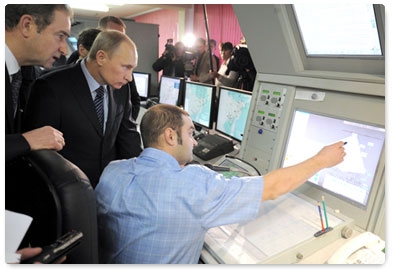 On a working visit to the Magadan Region, Prime Minister Vladimir Putin inspects North-East Air Navigation, a branch of the Federal State Unitary Enterprise State ATM Corporation