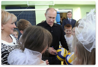 Prime Minister Vladimir Putin visits the Evrika lyceum in the town of Cheryomushki  while on a working visit to the Republic of Khakassia