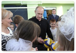 Prime Minister Vladimir Putin visits the Evrika lyceum in the town of Cheryomushki  while on a working visit to the Republic of Khakassia