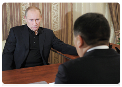 Prime Minister Vladimir Putin meets with Head of the Republic of Tuva Sholban Kara-ool|19 december, 2011|18:46