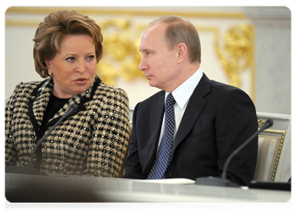 Prime Minister Vladimir Putin and Federation Council Chairperson Valentina Matviyenko at a session of the State Council of the Russian Federation|26 december, 2011|16:54