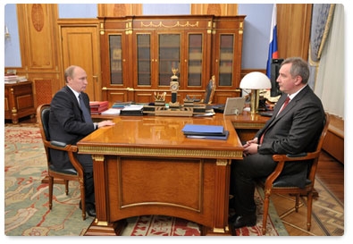 Prime Minister Vladimir Putin meets with Deputy Prime Minister Dmitry Rogozin