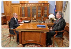 Prime Minister Vladimir Putin meets with Deputy Prime Minister Dmitry Rogozin