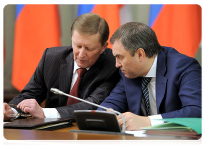 Head of the Presidential Executive Office Sergei Ivanov and Deputy Prime Minister and Chief of Government Staff Vyacheslav Volodin|27 december, 2011|16:40