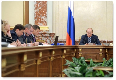 Prime Minister Vladimir Putin holds a government meeting