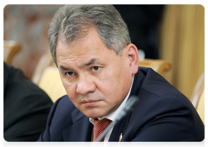 Minister of Civil Defence, Emergencies and Disaster Relief Sergei Shoigu at a government meeting|27 december, 2011|18:17