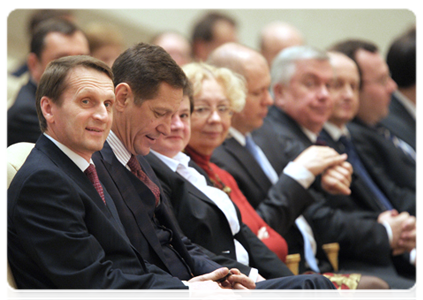 State Duma Speaker Sergei Naryshkin, First Deputy Speaker Alexander Zhukov and Deputy Speaker of the Federation Council Svetlana Orlova|28 december, 2011|15:31