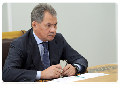 Minister of Civil Defence, Emergencies and Disaster Relief Sergei Shoigu at a meeting on the earthquake in Tuva and natural disasters in other Russian regions|29 december, 2011|15:35