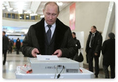 Prime Minister Vladimir Putin takes part in the elections to the State Duma of the sixth convocation