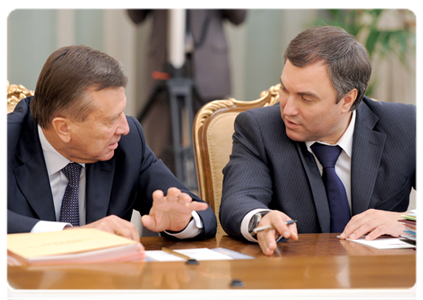 First Deputy Prime Minister Viktor Zubkov and Deputy Prime Minister and Chief of Government Staff Vyacheslav Volodin at a Government Presidium meeting|5 december, 2011|19:49