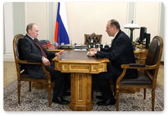 Prime Minister Vladimir Putin holds a working meeting with TMK Chairman of the Board Dmitry Pumpyansky