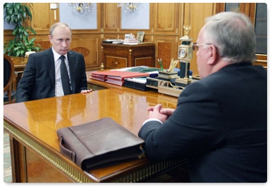 Prime Minister Vladimir Putin meets with head of the Republic of Altai Alexander Berdnikov