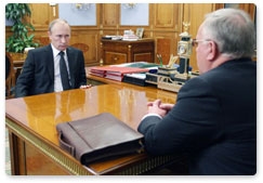 Prime Minister Vladimir Putin meets with head of the Republic of Altai Alexander Berdnikov