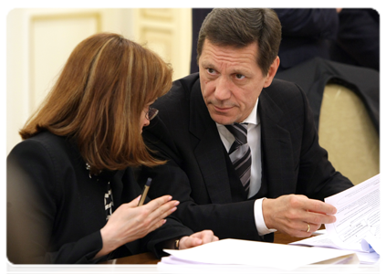 Deputy Prime Minister Alexander Zhukov and Minister of Economic Development Elvira Nabiullina at a meeting to discuss various scenarios for Russia’s socio-economic development through 2030|22 february, 2011|19:45