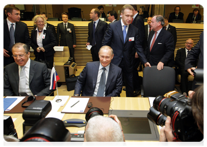 Prime Minister Vladimir Putin during a meeting of the Russian government and the EU Commission in Brussels|24 february, 2011|14:36