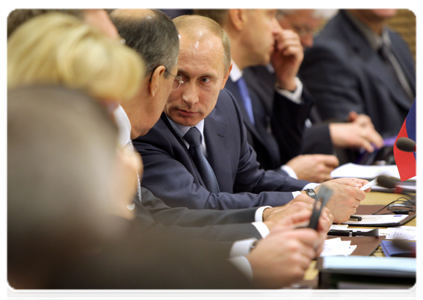 Prime Minister Vladimir Putin during a meeting of the Russian government and the EU Commission in Brussels|24 february, 2011|14:36