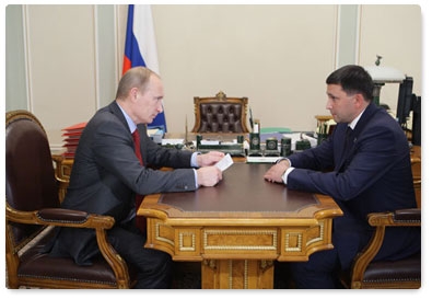 Russian Prime Minister Vladimir Putin meets with  Governor of the Yamalo-Nenets Autonomous Area Dmitry Kobylkin