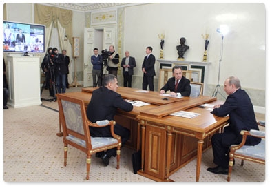 Prime Minister Vladimir Putin holds a video conference in St Petersburg on preparations for the 27th Summer World University Games