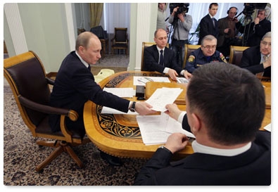 Prime Minister Vladimir Putin holds a meeting on the situation around the nuclear power plant in Japan