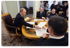 Prime Minister Vladimir Putin holds a meeting on the situation around the nuclear power plant in Japan