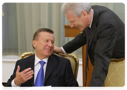 First Deputy Prime Minister Viktor Zubkov and Minister of Education and Science Andrei Fursenko at a meeting of the Government Presidium|17 march, 2011|17:20