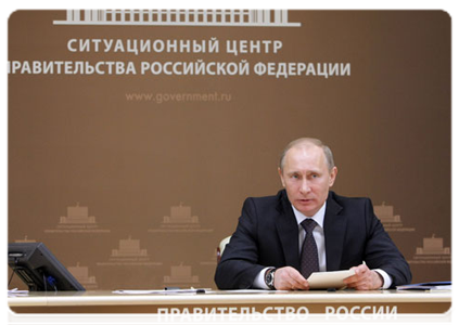 Prime Minister Vladimir Putin during teleconference on preparations for spring sowing|18 march, 2011|15:56