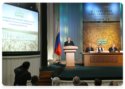 Prime Minister Vladimir Putin attending the 22nd Conference of the Russian Association of Farm Holdings and Agricultural Cooperatives|2 march, 2011|18:00