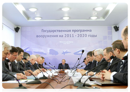 Prime Minister Vladimir Putin at a meeting in Votkinsk on the development of the defence industry and the fulfillment of the government arms programme through 2020|21 march, 2011|16:34