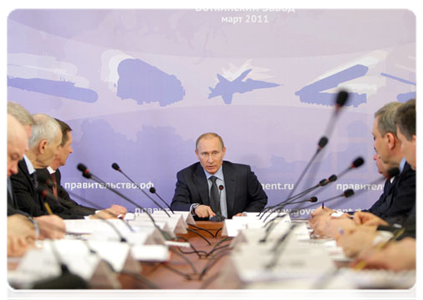 Prime Minister Vladimir Putin at a meeting in Votkinsk on the development of the defence industry and the fulfillment of the government arms programme through 2020|21 march, 2011|16:34