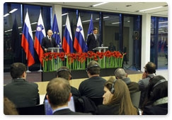 По итогам российско-словенских переговоров В.В.Путин и Б.Пахор провели совместную пресс-конференцию