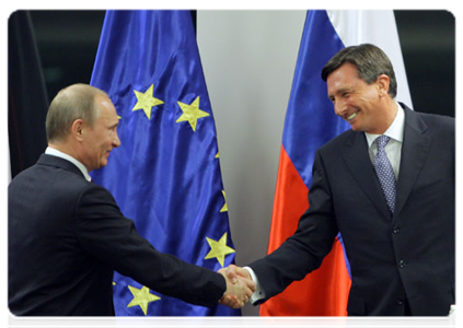 Vladimir Putin and Borut Pahor at a news conference after Russian-Slovenian talks|22 march, 2011|21:59